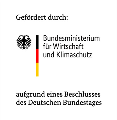 Logo BMWK mit Bundesadler, Farbstreifen und Förderhinweis des Bundestages.
